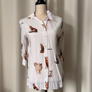 Women's White Cat Print Blouse